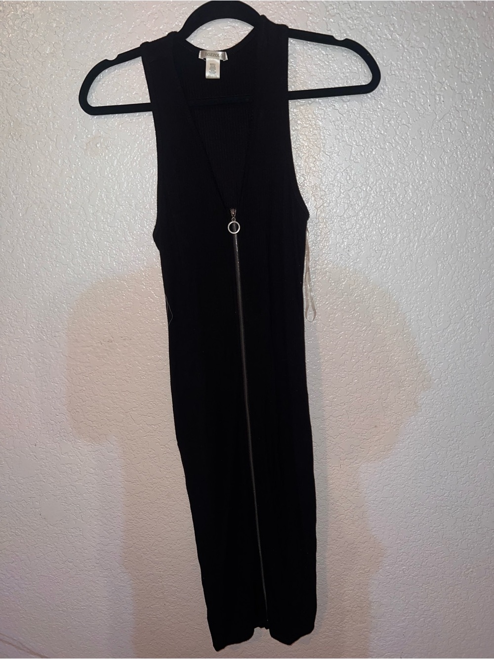 Bozzolo Black Ribbed Midi Dress with Front Zip